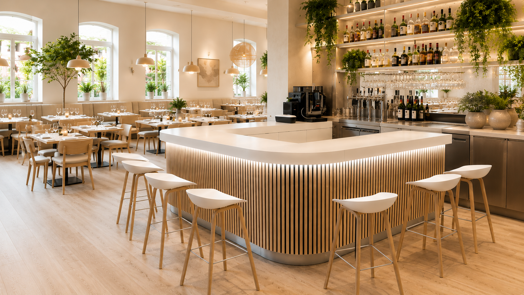 Bar op maat met houten latten en ledverlichting